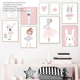 TPFLiving Poster Leinwand / Ballet Mädchen, Herz, Giraffe, Kaninchen für Kinderzimmer - / Verschiedene Größen - OHNE Rahmen - Modell D